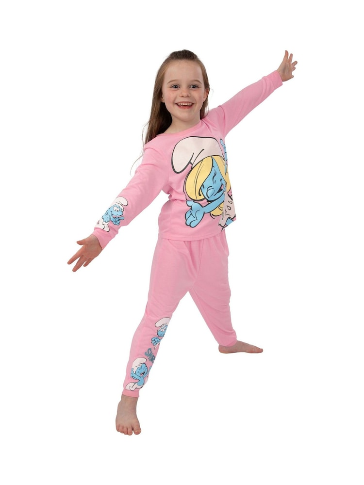 Character Pink The Smurfs Girls Long Sleeve Pyjamas - Image 12 of 12 Character Pink The Smurfs Girls Long Sleeve Pyjamas - Image 12 of 12