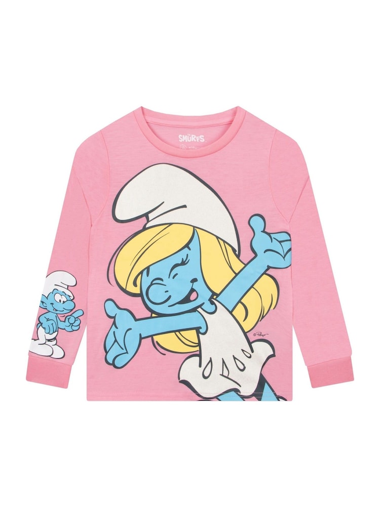 Character Pink The Smurfs Girls Long Sleeve Pyjamas - Image 2 of 12 Character Pink The Smurfs Girls Long Sleeve Pyjamas - Image 2 of 12