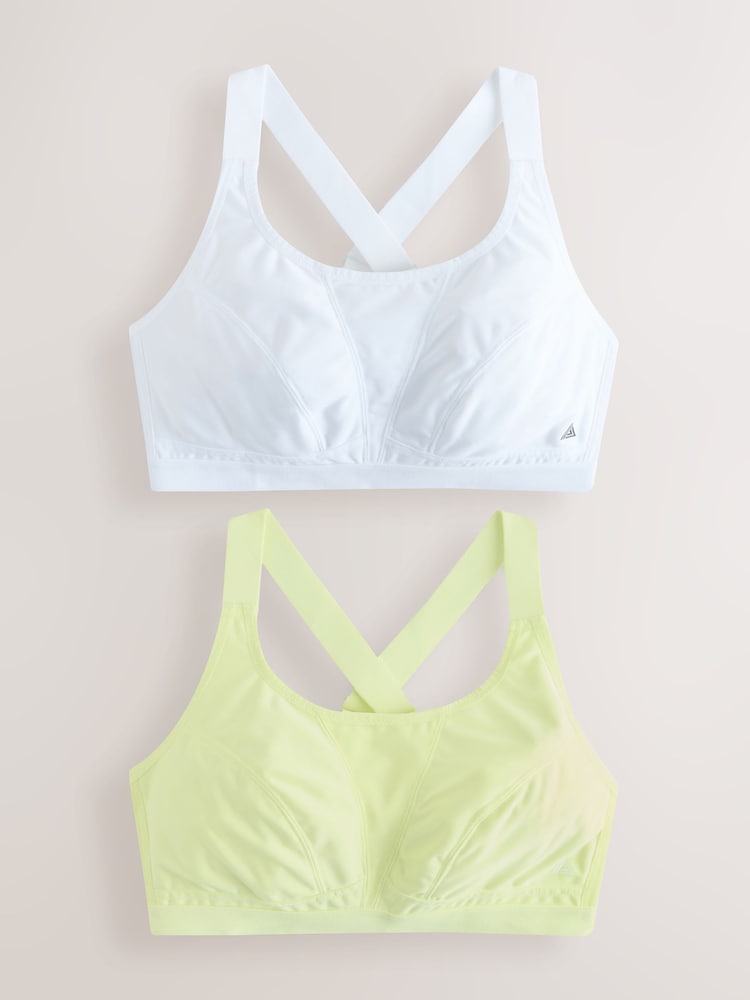 White/Lemon Active Sports High Impact Dry Tech Crop Tops 2 Pack - Image 1 of 14