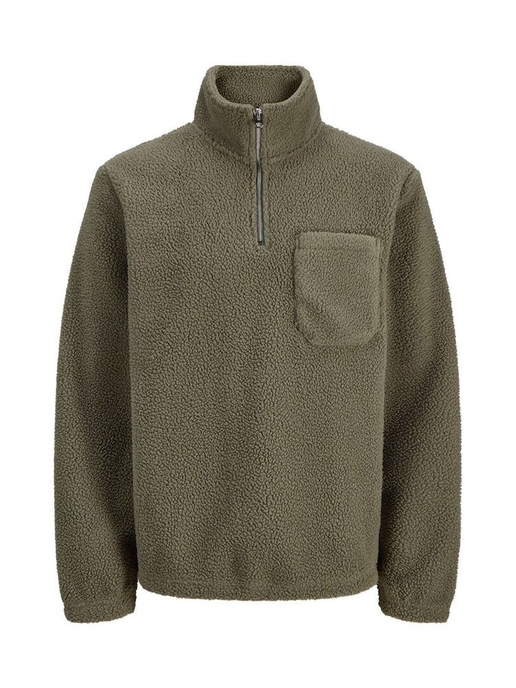 JACK & JONES Brown Half Zip Teddy Fleece - Image 1 of 4