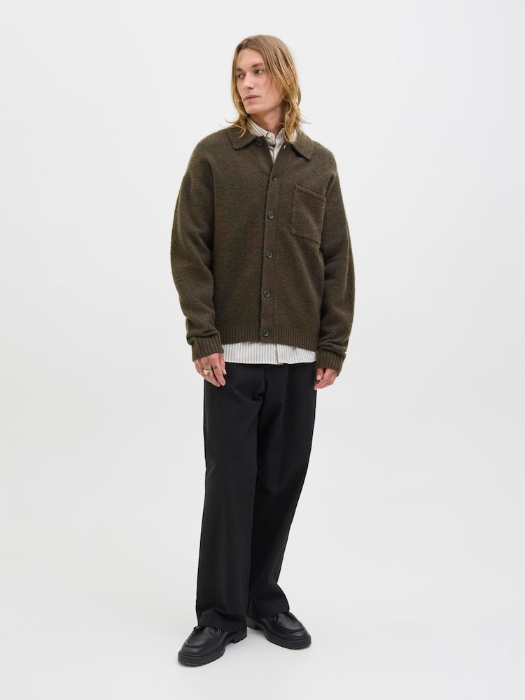 JACK & JONES Brown Long Sleeve Knitted Button Cardigan - Image 1 of 5 JACK & JONES Brown Long Sleeve Knitted Button Cardigan - Image 1 of 5