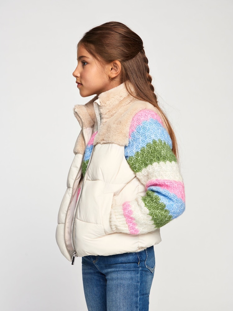 ONLY KIDS Grey Faux Fur Puffer Gilet - Image 1 of 4 ONLY KIDS Grey Faux Fur Puffer Gilet - Image 1 of 4