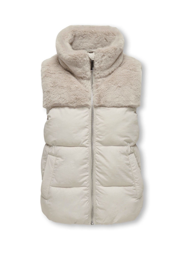 ONLY KIDS Grey Faux Fur Puffer Gilet - Image 2 of 4 ONLY KIDS Grey Faux Fur Puffer Gilet - Image 2 of 4