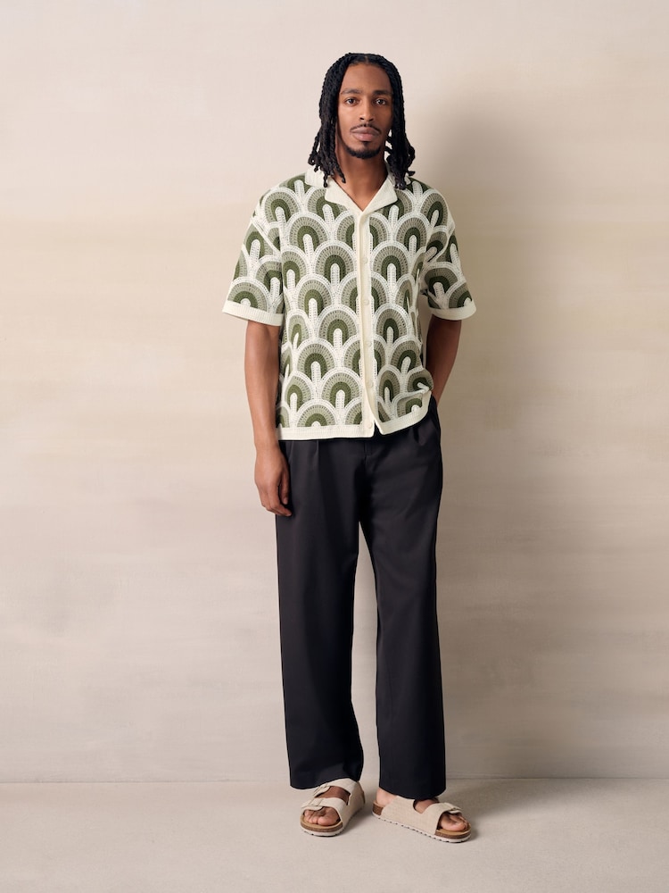 white dress shirt with green pattern Comfort Stretch Non-Iron Stripe Dress Shirt With Contrast Trim