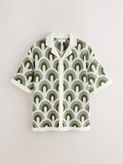 Weiß-grün - Relaxed Fit Pattern Crochet Knitted Shirt - Bild 5 von 7