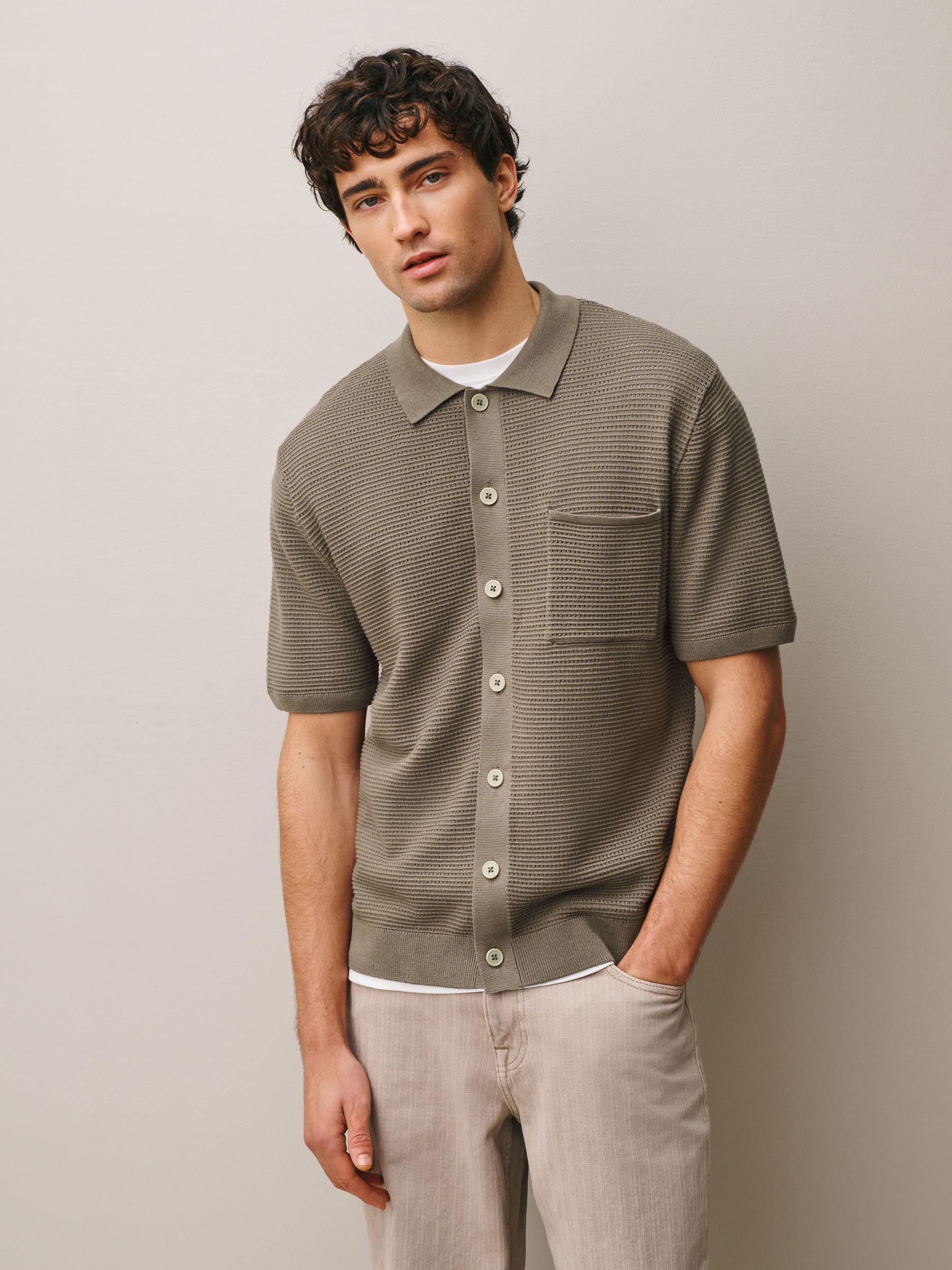 Buy Neutral Regular Fit Textured Knitted Shirt from Next USA