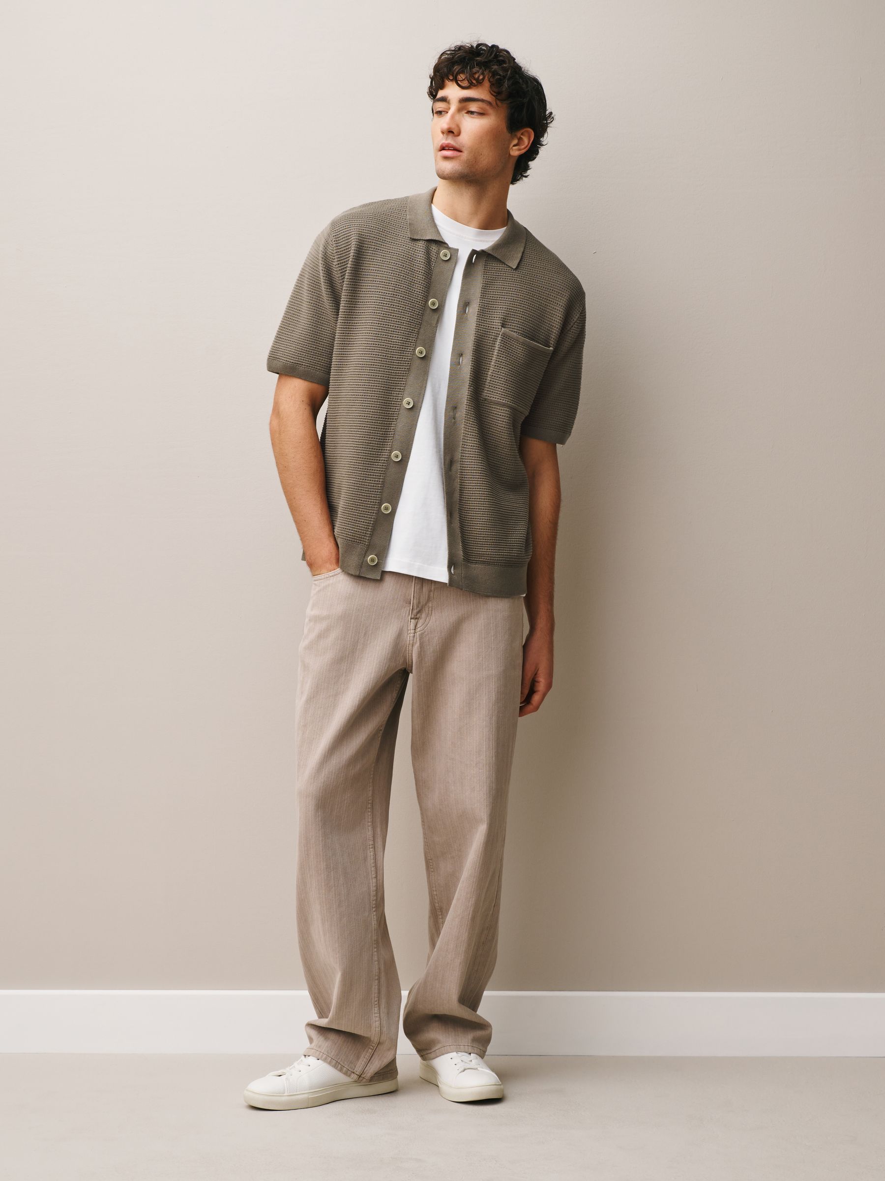 Buy Neutral Regular Fit Textured Knitted Shirt from the Next UK