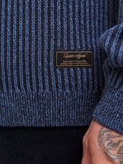 JACK & JONES Blue Long Sleeve Knitted Polo Top - Image 3 of 5