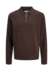 JACK & JONES Black Half Zip Knitted Polo Jumper - Image 1 of 4