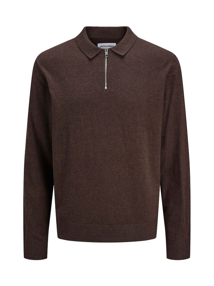 JACK & JONES Black Half Zip Knitted Polo Jumper - Image 1 of 4