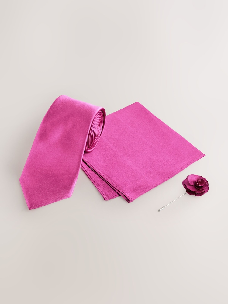 Fuchsia Silk Tie Pocket Square and Pin Set - Image 1 of 4