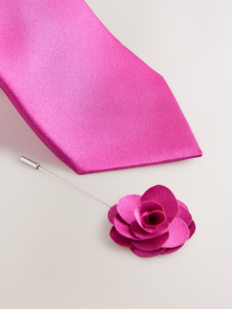 Fuchsia Silk Tie Pocket Square and Pin Set - Image 2 of 4