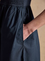 Joules Ivy Navy Shirred Jersey Woven Midi Dress With Broderie Sleeve Detail - Image 6 of 8