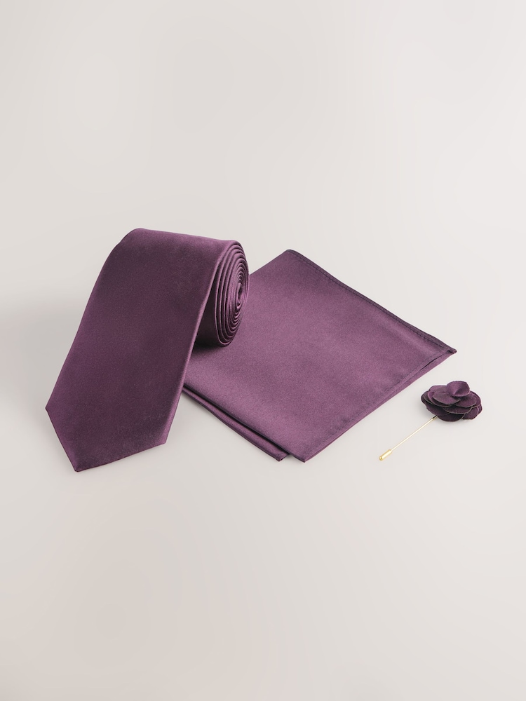 Burgundy Red Silk Tie Pocket Square and Pin Set - Image 1 of 4