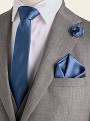 Steel Blue Silk Tie Pocket Square and Pin Set - Image 1 of 4