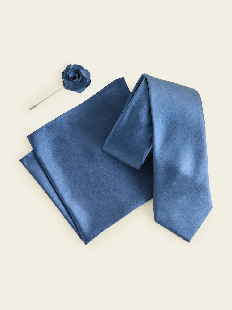 Steel Blue Silk Tie Pocket Square and Pin Set - Image 2 of 4