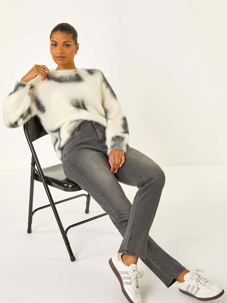 Roman Grey Slim Leg Stretch Mom Denim Trousers - Image 1 of 5 Roman Grey Slim Leg Stretch Mom Denim Trousers - Image 1 of 5
