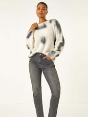 Roman Grey Slim Leg Stretch Mom Denim Trousers - Image 2 of 5