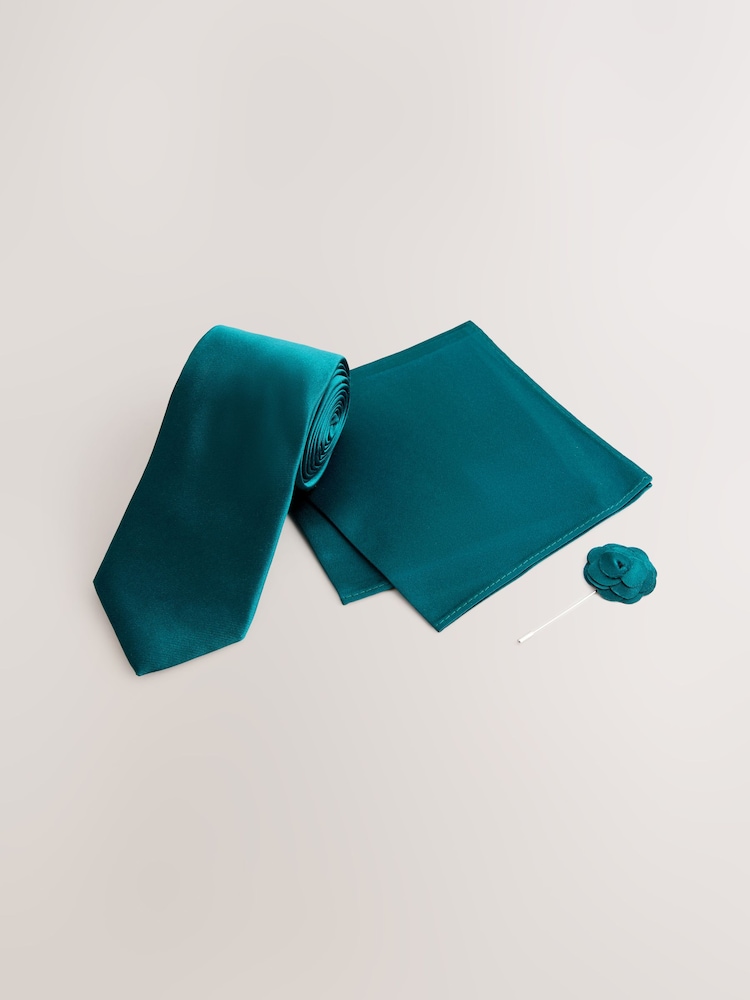 Teal Silk Tie Pocket Square and Pin Set - Image 1 of 4