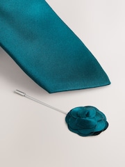 Teal Silk Tie Pocket Square and Pin Set - Image 2 of 4