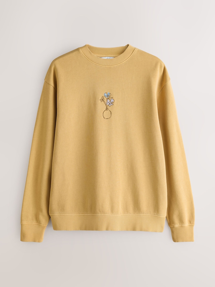 Ochre Yellow Graphic Print Crew Neck Sweatshirt - Image 1 of 4