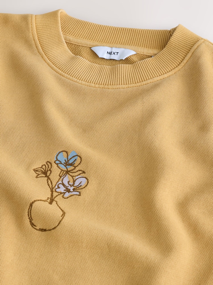 Ochre Yellow Graphic Print Crew Neck Sweatshirt - Image 2 of 4