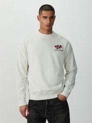 Ecru White Graphic Print Crew Neck Sweatshirt - Image 1 of 4