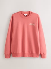 Coral Pink Graphic Print Crew Neck Sweatshirt - Image 2 of 5