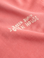 Coral Pink Graphic Print Crew Neck Sweatshirt - Image 5 of 5