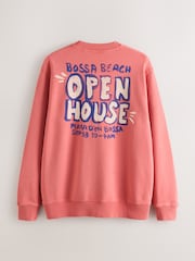 Coral Pink Graphic Print Crew Neck Sweatshirt - Image 6 of 9