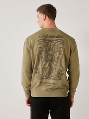 Хаки жашыл - Графикалык басма менен кооздолгон жакалуу свитер - 4ичинен 1 сүрөт