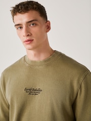 Хаки жашыл - Графикалык басма менен кооздолгон жакалуу свитер - 4ичинен 4 сүрөт