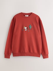 Dark Red Snoopy Licence Graphic Washed Crew Neck Sweatshirt - Image 5 of 8