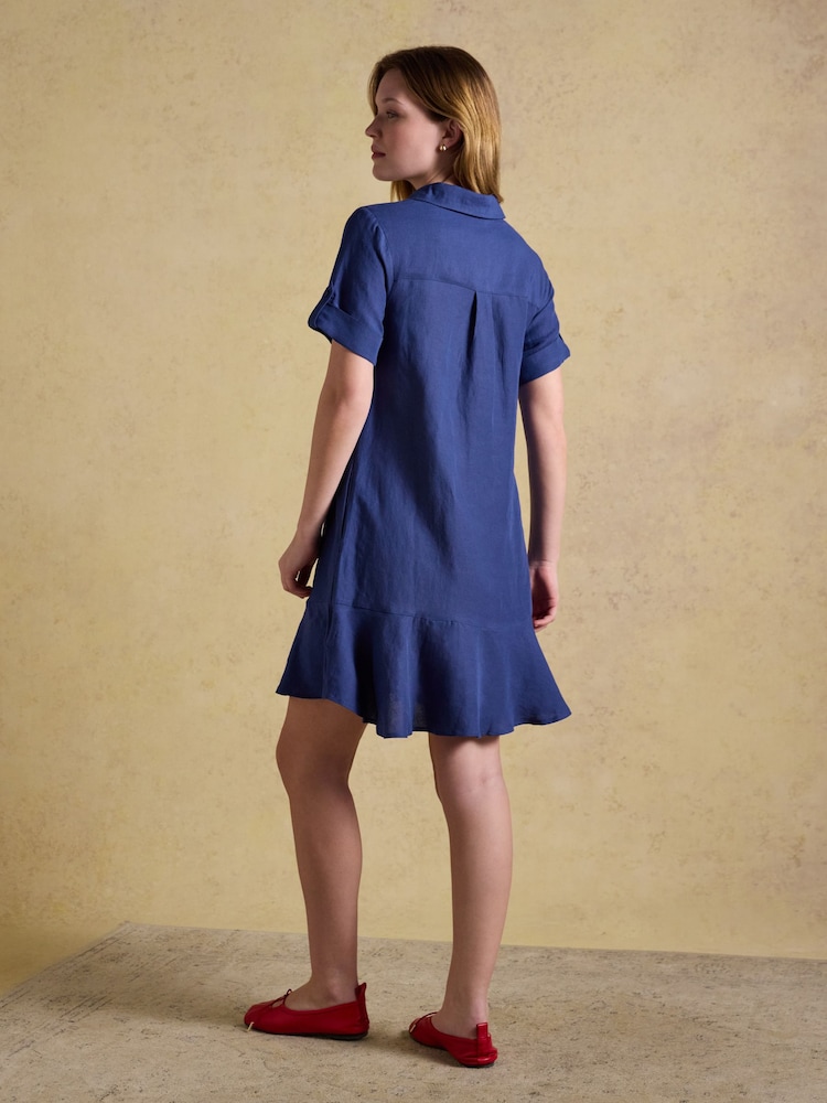 Joules Thea Navy Shirt Dress With Bias Hem Frill - Image 2 of 7