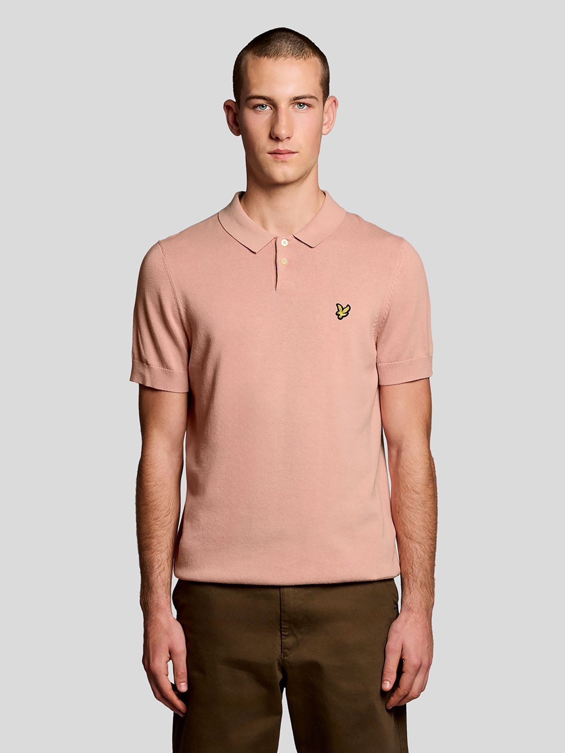 Lyle And Scott Men's Orange Lyle & Scott Cotton Short Sleeve Knitted Polo - Y120 Pink Grapefruit - Size 38 - Image 6