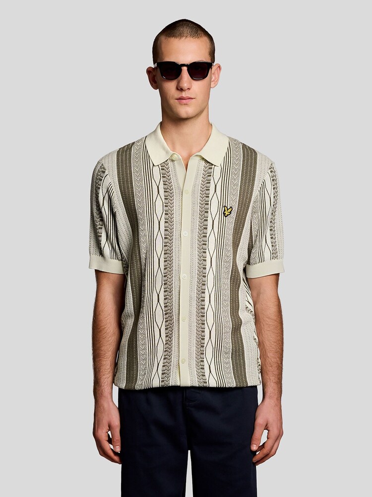 Lyle & Scott Brown Brocade Jacquard Short Sleeve Knitted Shirt - Image 1 of 6