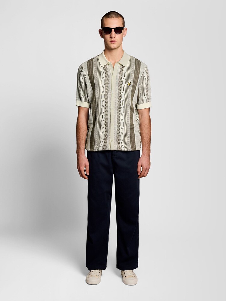 Lyle & Scott Brown Brocade Jacquard Short Sleeve Knitted Shirt - Image 2 of 6
