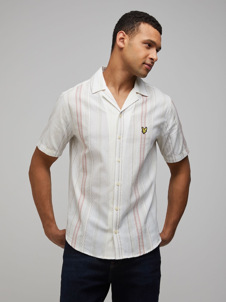 Lyle & Scott White Short Sleeve Zig Zag Stripe Shirt - Image 1 of 4