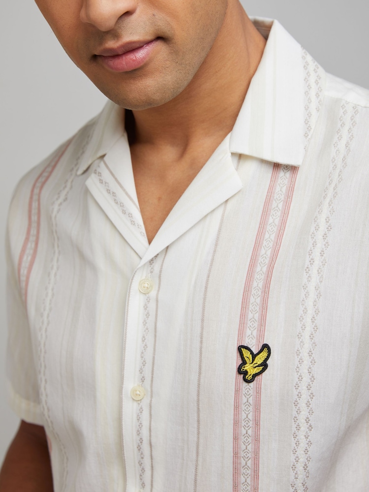 Lyle & Scott White Short Sleeve Zig Zag Stripe Shirt - Image 4 of 4