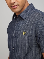 Lyle & Scott Blue Short Sleeve Ticking Stripe Shirt - Image 4 of 4