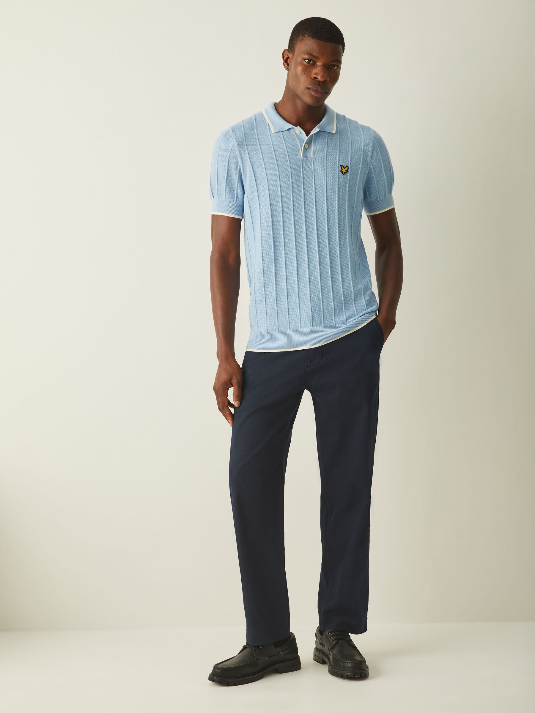 Buy Lyle & Scott Blue Tipped Pique Knitted Polo Shirt from the