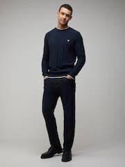 Lyle & Scott Blue Tipped Pique Knitted Crew Neck Jumper - Image 2 of 4
