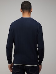 Lyle & Scott Blue Tipped Pique Knitted Crew Neck Jumper - Image 3 of 4