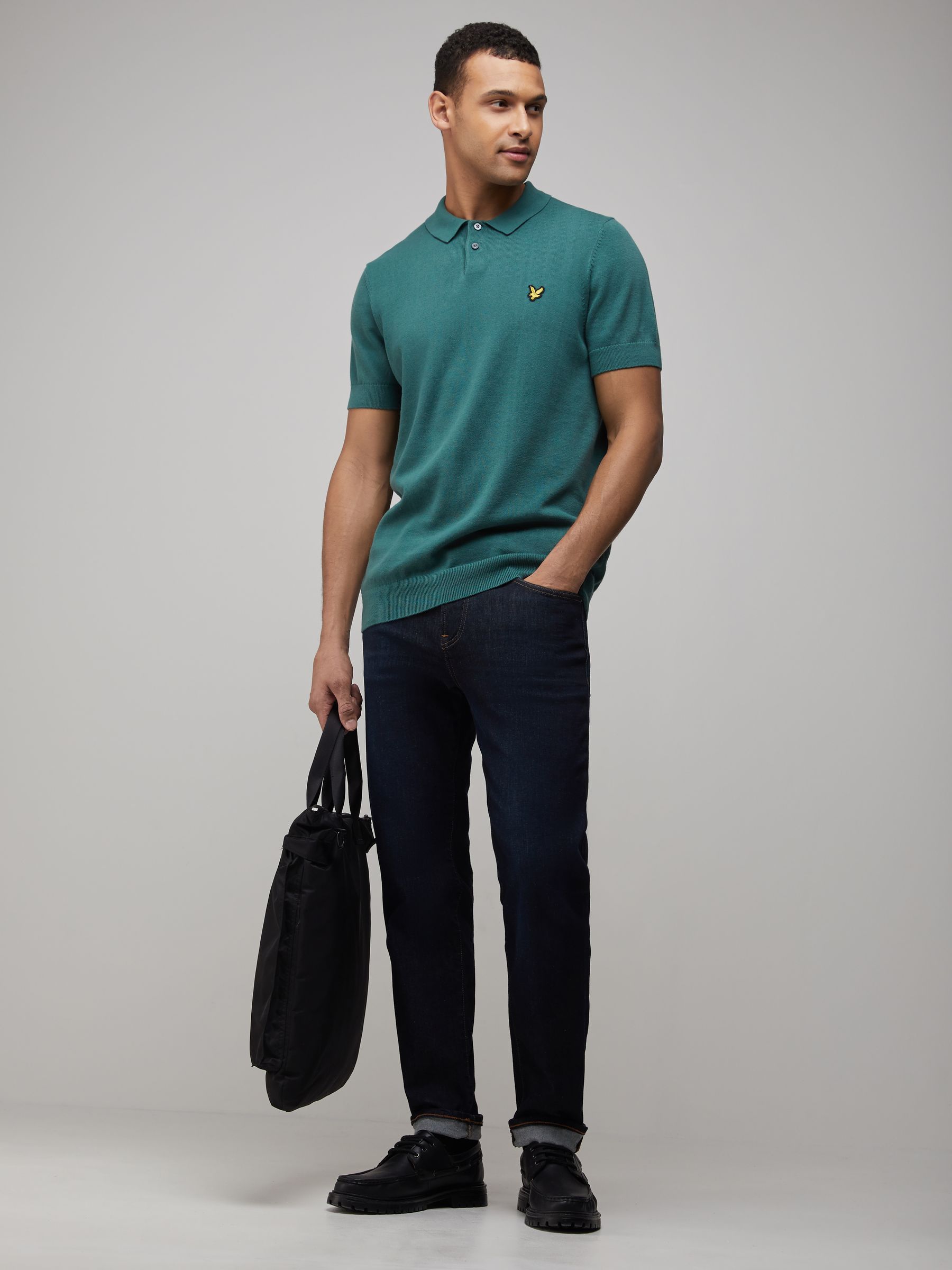 Buy Lyle & Scott Green Cotton Short Sleeve Knitted Polo Shirt from