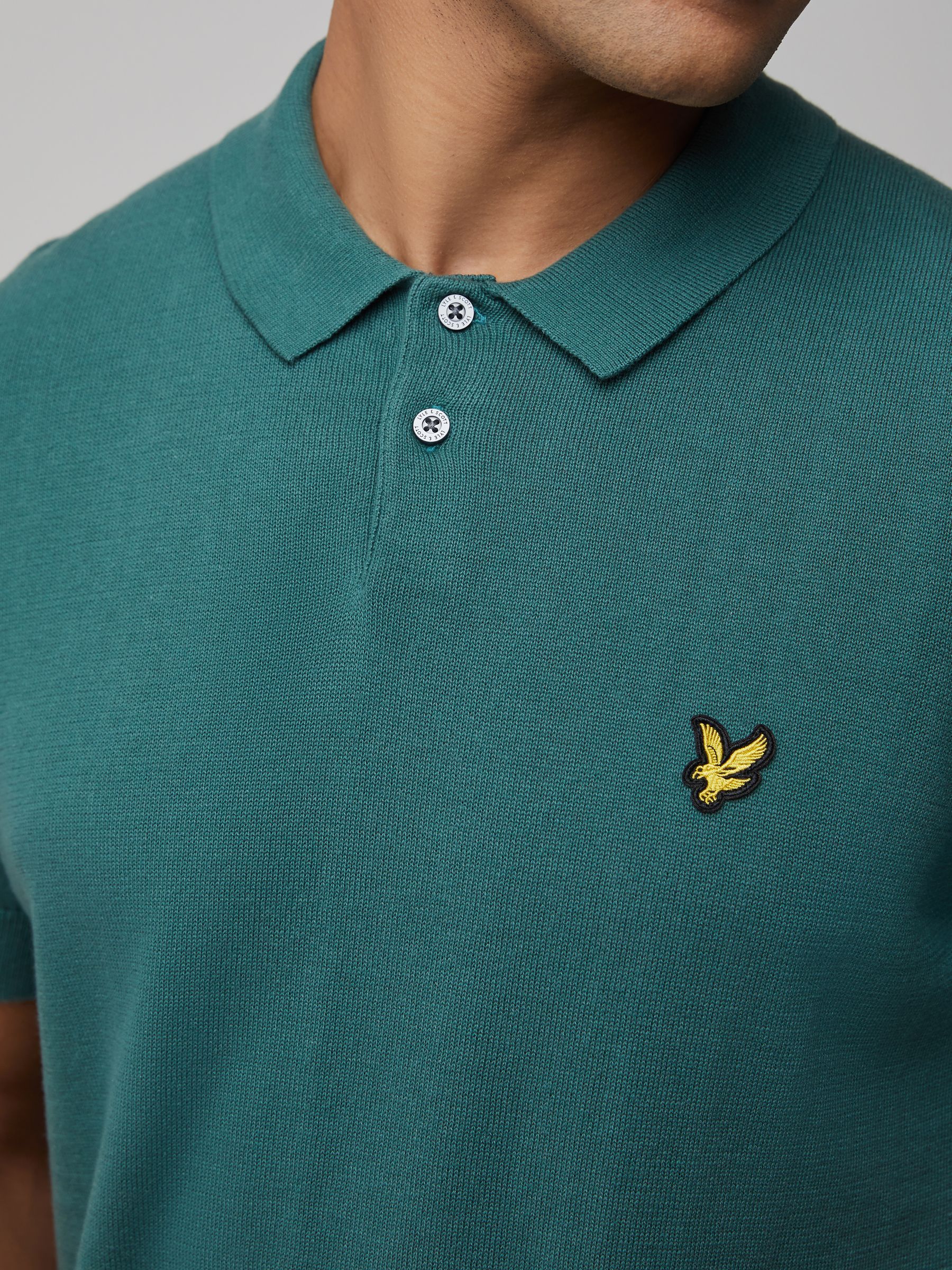 Buy Lyle & Scott Green Cotton Short Sleeve Knitted Polo Shirt from