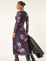 Roman Purple Floral Mesh Stretch Maxi Dress - Image 3 of 5