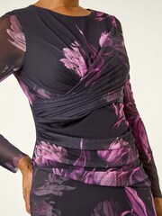 Roman Purple Floral Mesh Stretch Maxi Dress - Image 5 of 5
