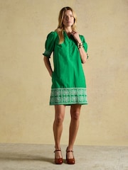 Joules Layla Short Sleeved Broderie Trim Mini Dress - Image 3 of 8