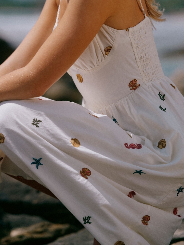 Joules Chloe Cream Sea Embroidered Midi Dress - Image 2 of 11