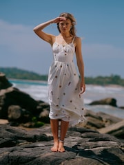 Joules Chloe Cream Sea Embroidered Midi Dress - Image 3 of 11